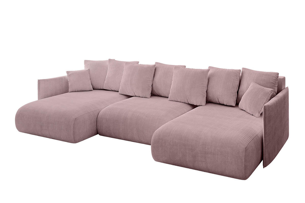 WOHNLANDSCHAFT mit Schlaffunktion und Bettkasten ONESK-U 317x177x72 Rosa Cord - Rosa, Holzwerkstoff/Kunststoff (317/72/177cm) - ALTDECOR