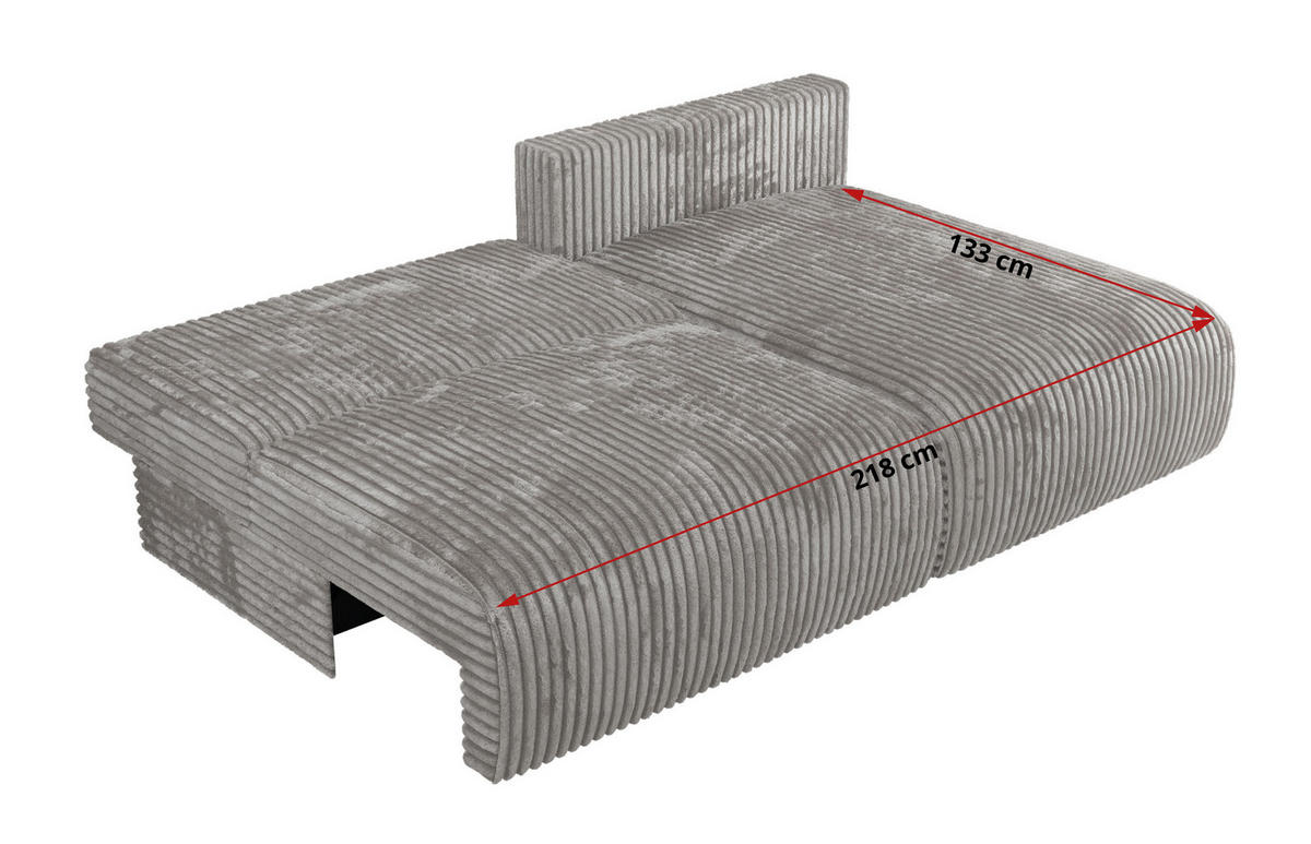 ECKSCHLAFSOFA VIVO L Grau Cord - links - Schwarz/Grau, Kunststoff/Textil (223/150cm) - MKS