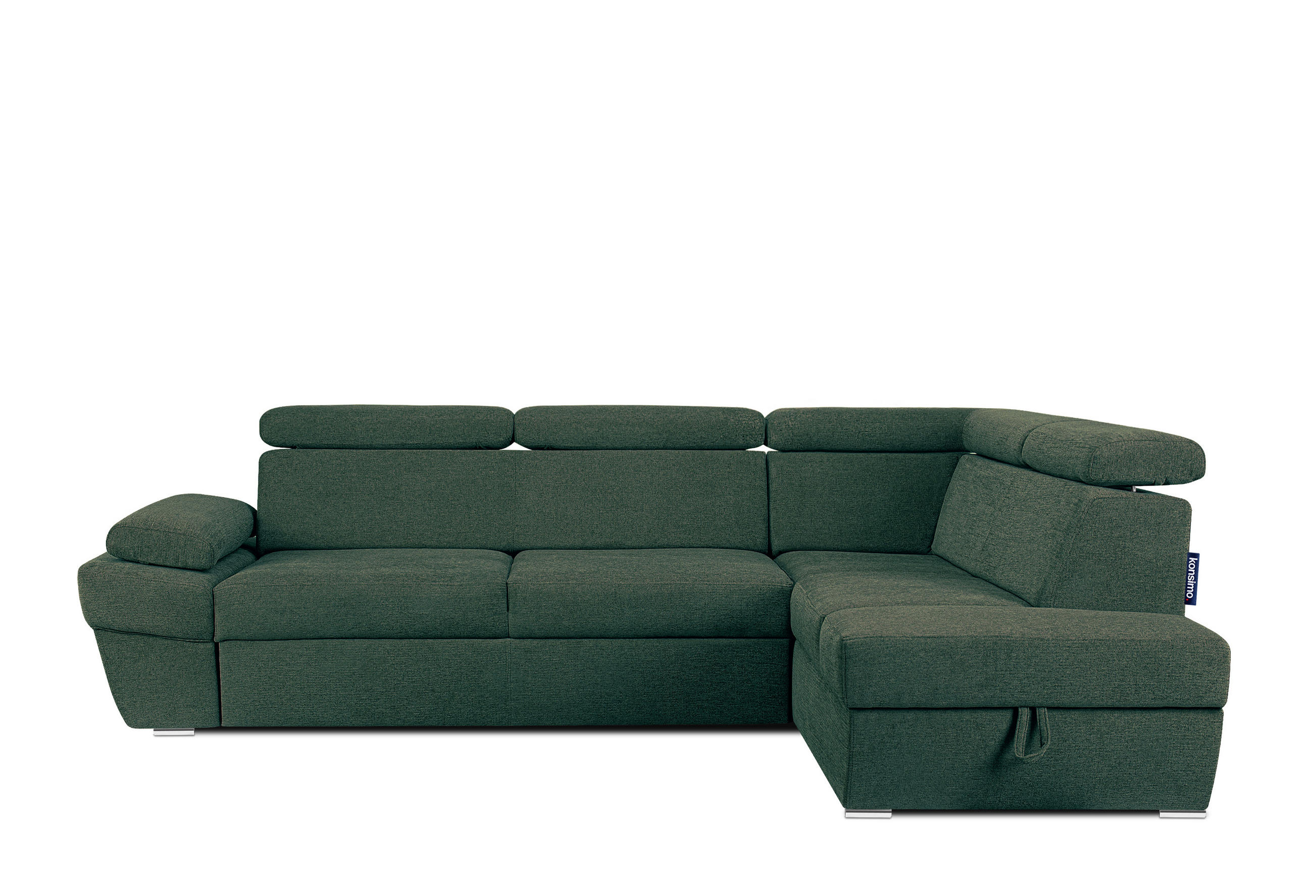 SCHLAFECKSOFA RATLO rechts 4/5-Sitzer mit Bettkasten in Lederoptik, grün - Silberfarben/Grün, Textil (270/190cm) - KONSIMO®