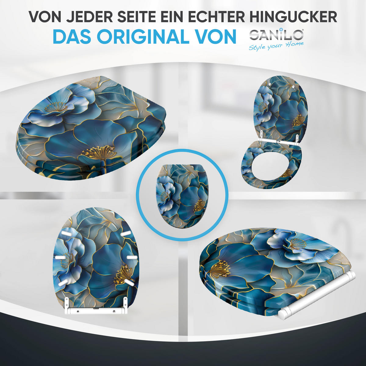 WC-SITZ mit Absenkautomatik & Top Fix Bluemara - Blau, Holzwerkstoff (37.7/5.5/48cm) - Sanilo