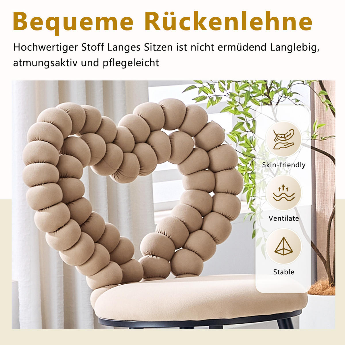 STÜHLE 2er-Set Esszimmerstuhl,Samt,Metall,Beige - Hellbraun, Textil (54/81/44cm) - LVHOM