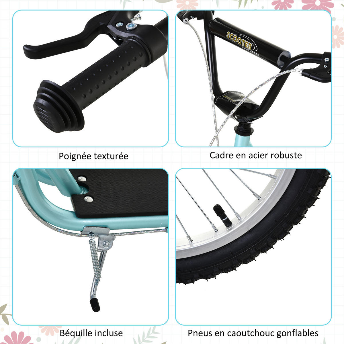 KINDERSCOOTER DE-16922 Große Gummireifen & Stahlrahmen Blau - Blau, Metall (139/58/96cm) - ComfortXL