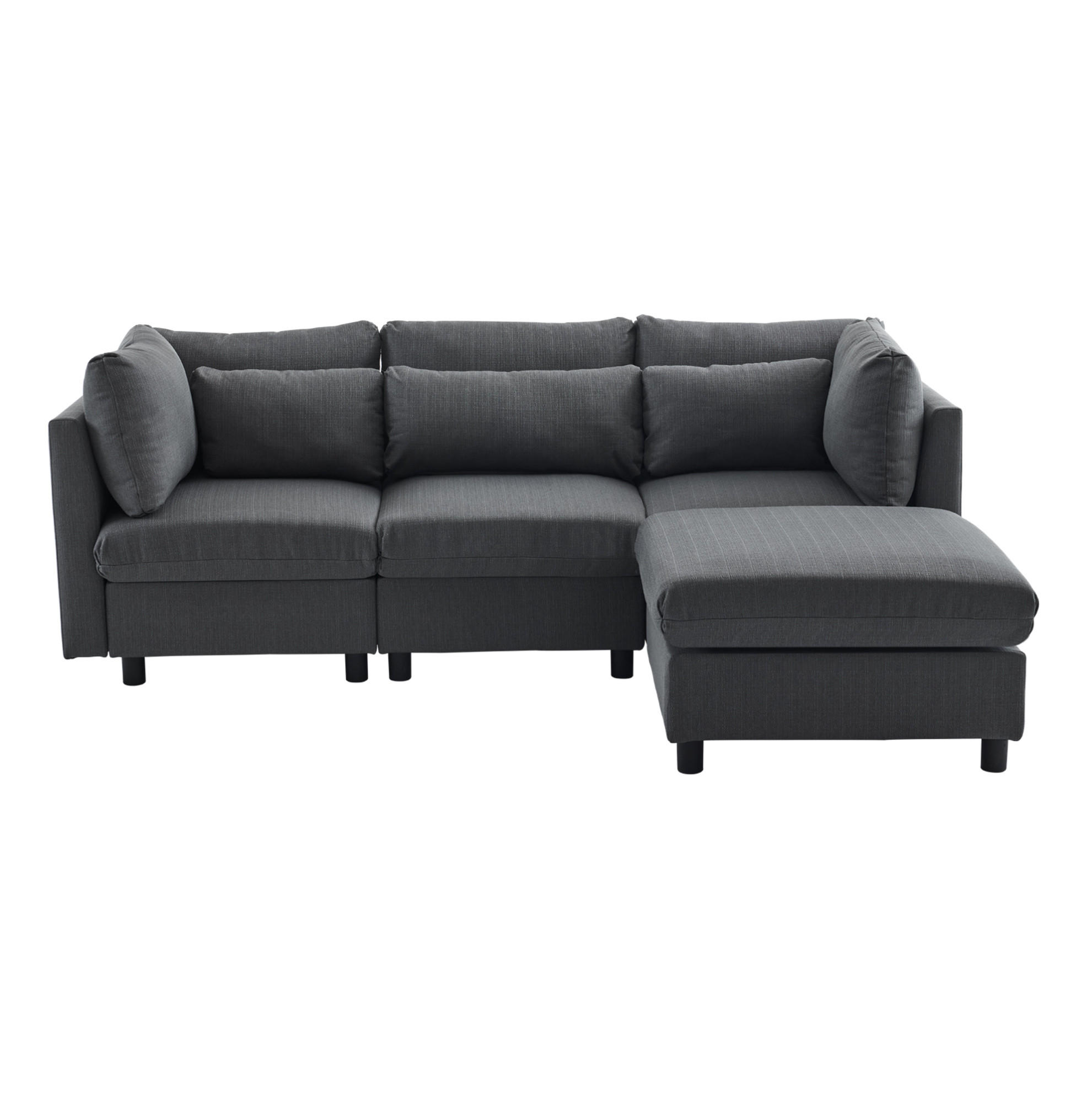 ECKSOFA 220/83/81 cm grau aus Leinen mit Hocker und 5 Kissen - Grau, Textil (81/83cm) - OKWISH