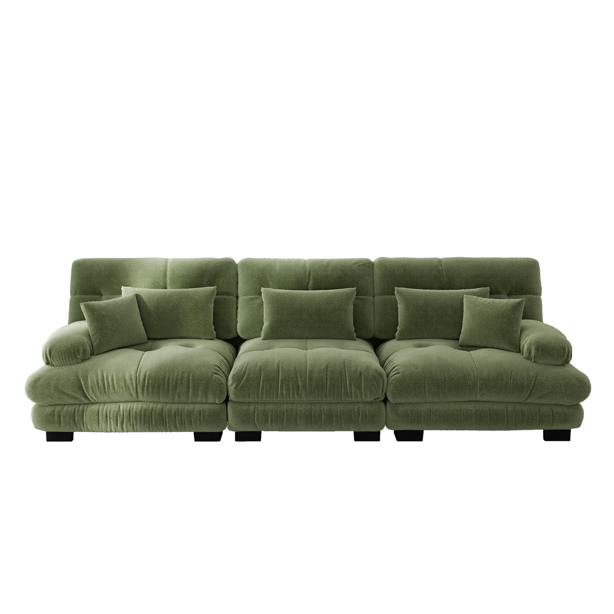 3-SITZER SOFA Chenille Grün mit Kissen - Grün, Textil (313/81/77cm) - WISHDOR