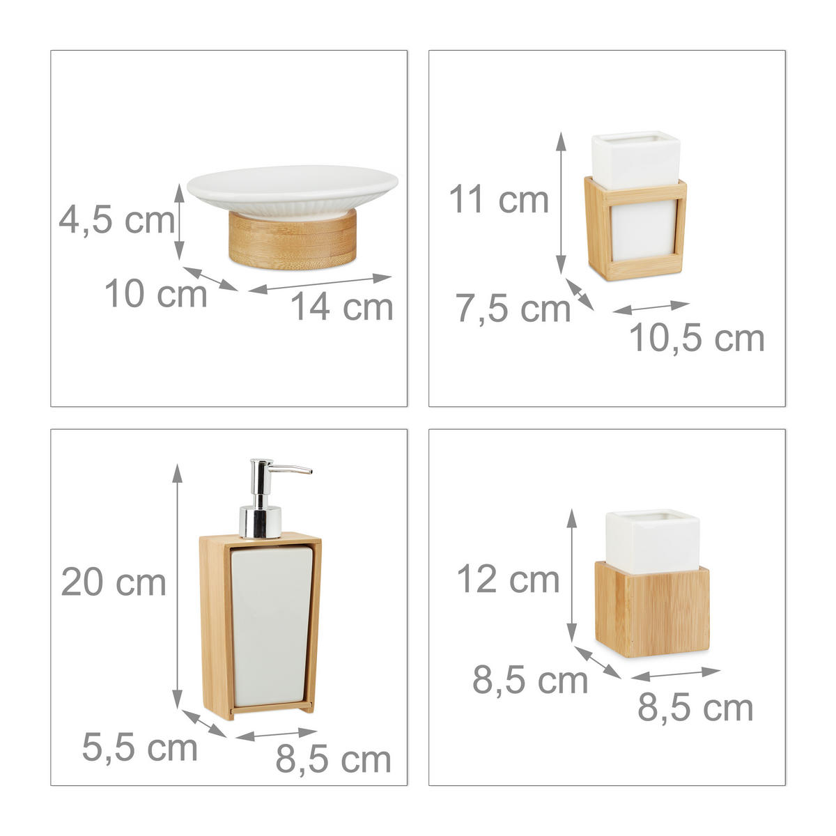 BADEZIMMER Set - Multicolor, Holz/Keramik (14/20/10cm) - Relaxdays