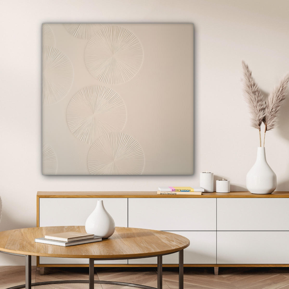 LEINWANDBILD Japandi - Beige - Modern 90x90 cm - Ecru, Textil (90/90cm) - MuchoWow