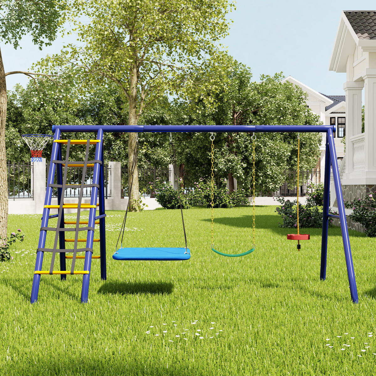 SCHAUKELSET Outdoor 3 Schaukeln - Blau, Metall (310/203/174cm)