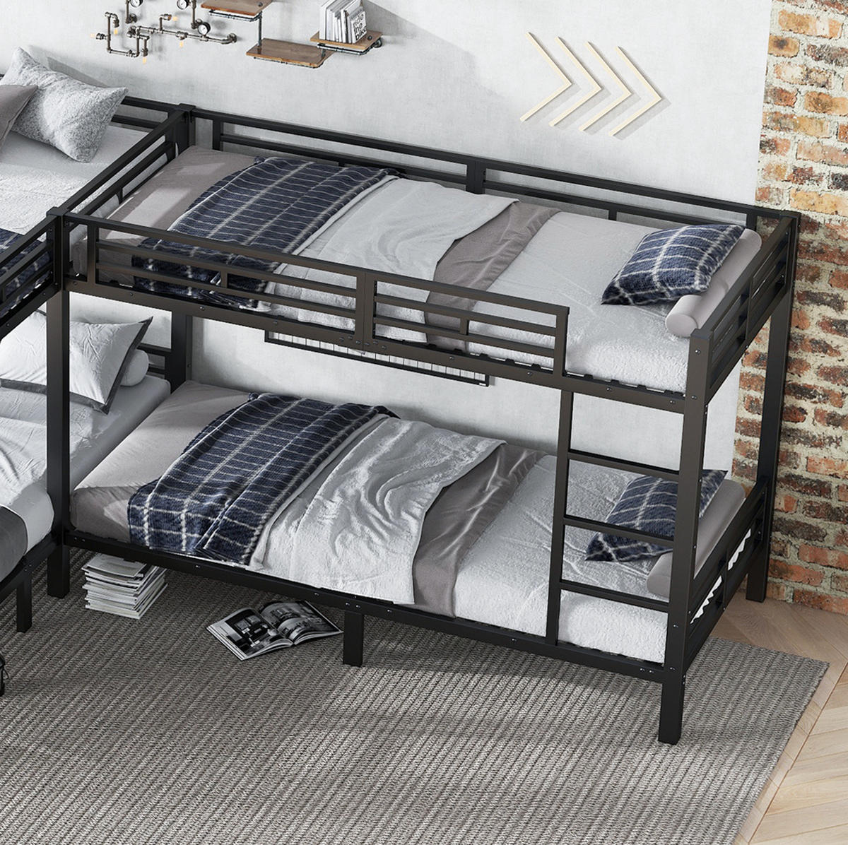 ETAGENBETT 90/200 cm und 140/200 cm Schwarz aus Eisen mit stabilen Lattenrost - Schwarz, Metall (90/200cm) - OKWISH