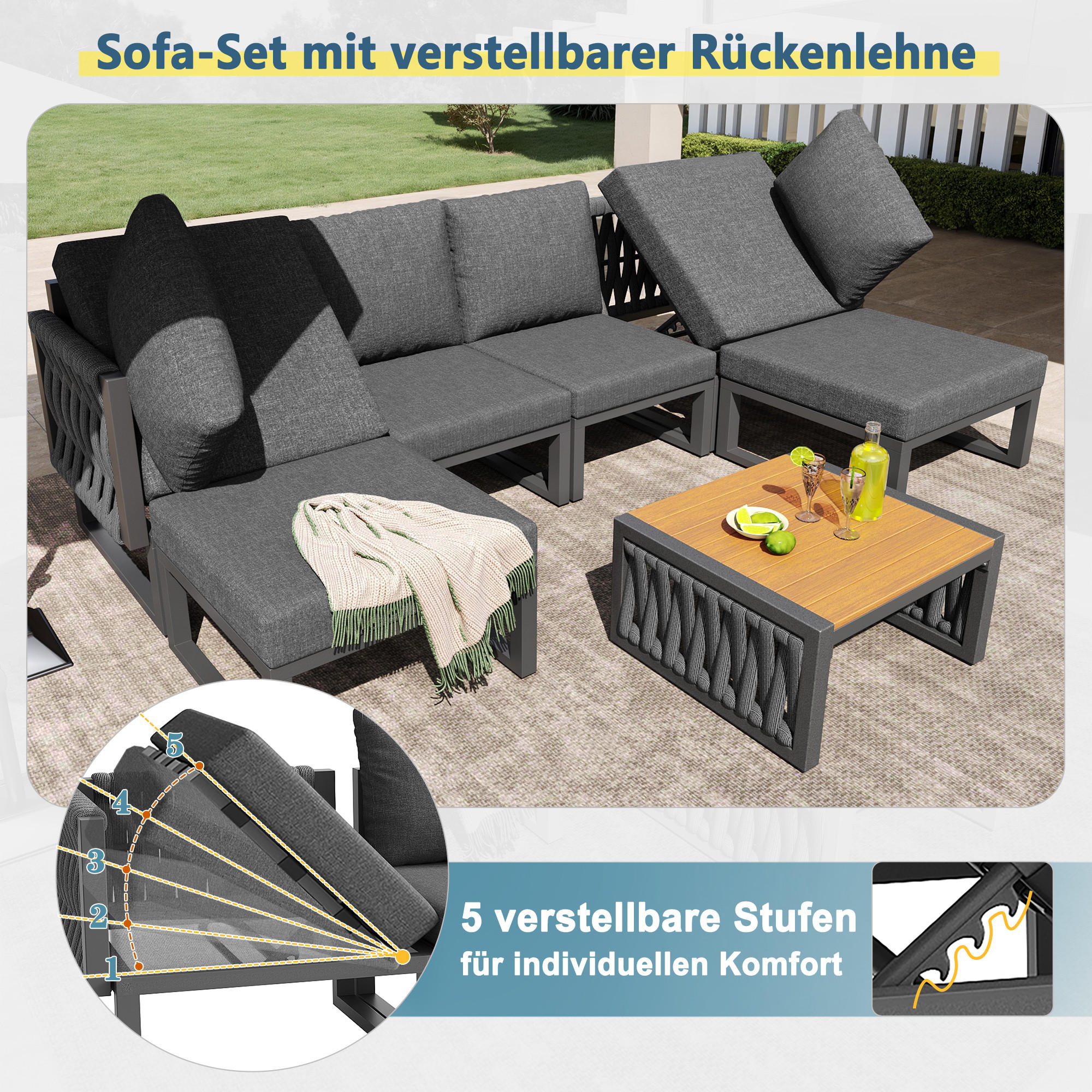 Thumbnail - Flieks Doppelliege, Grau, Metall, Gartenmöbel, Gartenmöbel-Sets