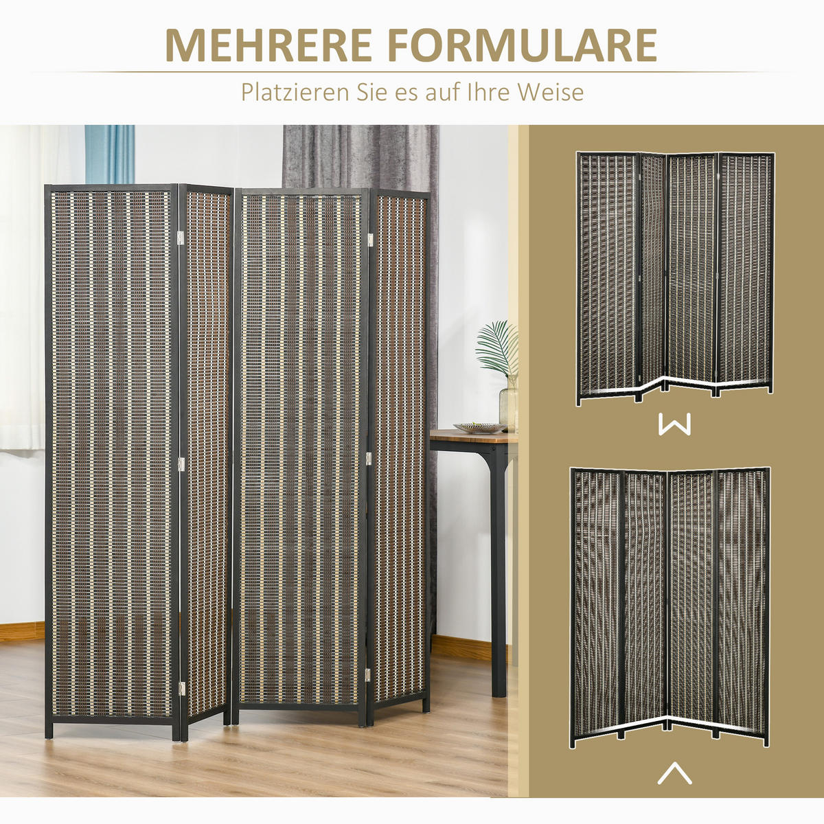PARAVENT 4-teilig 180 x 180 cm, Braun - Braun, Holzwerkstoff (180/180/1.9cm) - HOMCOM