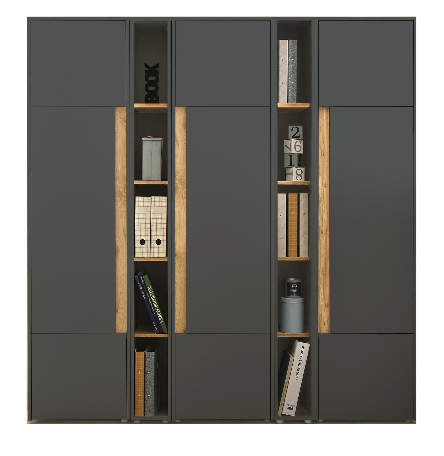 AKTENSCHRANK Set grau matt und Eiche Wotan 25 Fächer 190 x 200 cm - Eiche Wotan/Schwarz, Holzwerkstoff/Kunststoff (190/200/40cm) - Furn.Design