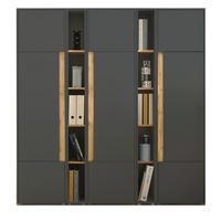 AKTENSCHRANK Set 5-teilig grau matt, Eiche Wotan 190 x 200 cm, Schrank-Regal-Kombination mit 25 Fächern - Eiche Wotan/Schwarz, Holzwerkstoff/Kunststoff (190/200/40cm) - Furn.Design