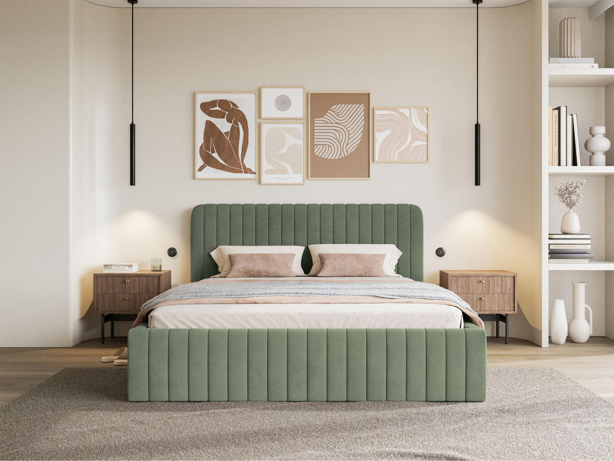 POLSTERBETT Saliano Eukalyptusgrün 140x200 cm - Dunkelgrün, Holz/Textil (140/200cm) - Selsey