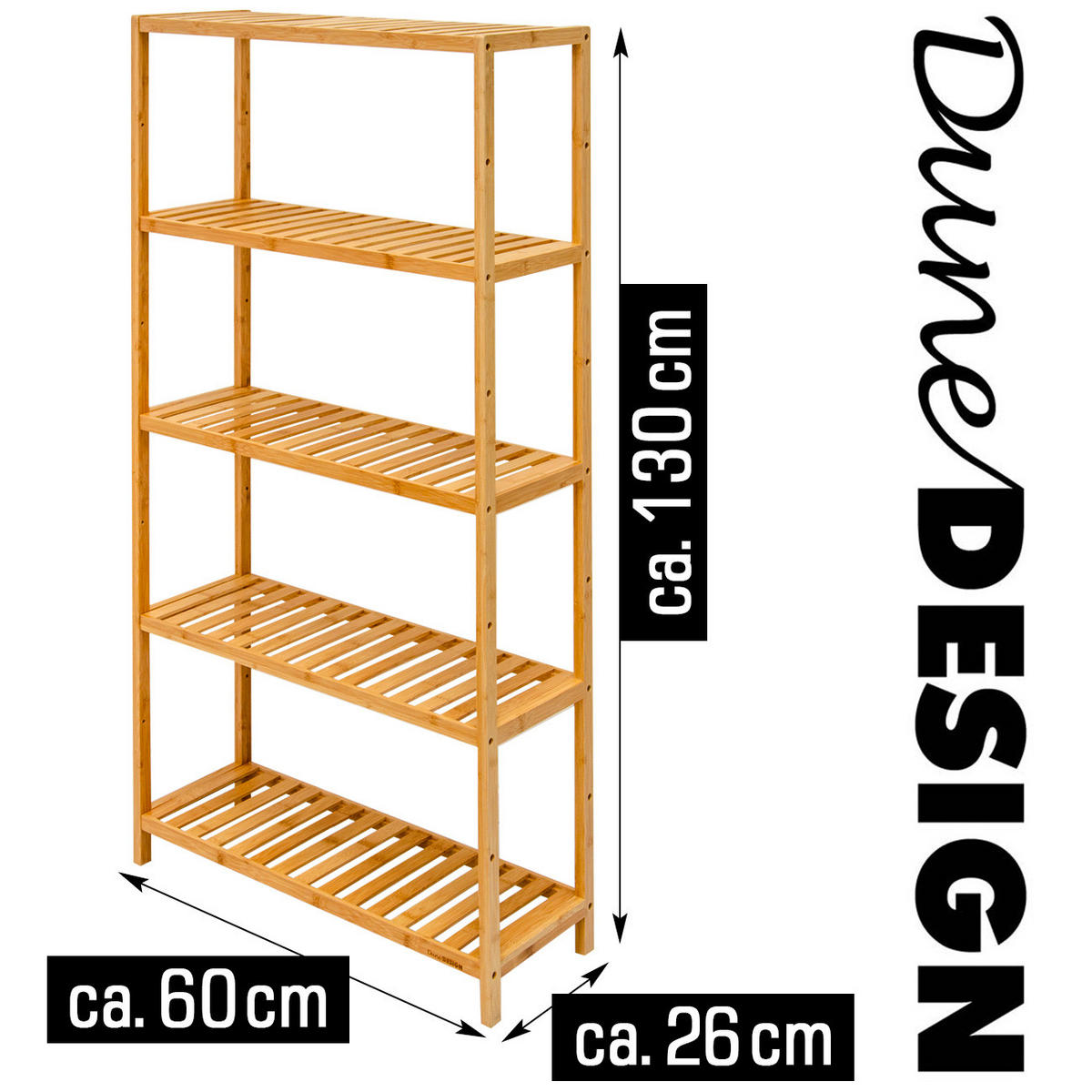BAMBUS-REGAL 130x60x26 cm - Naturfarben, Holz (60/130/60cm) - Dunedesign