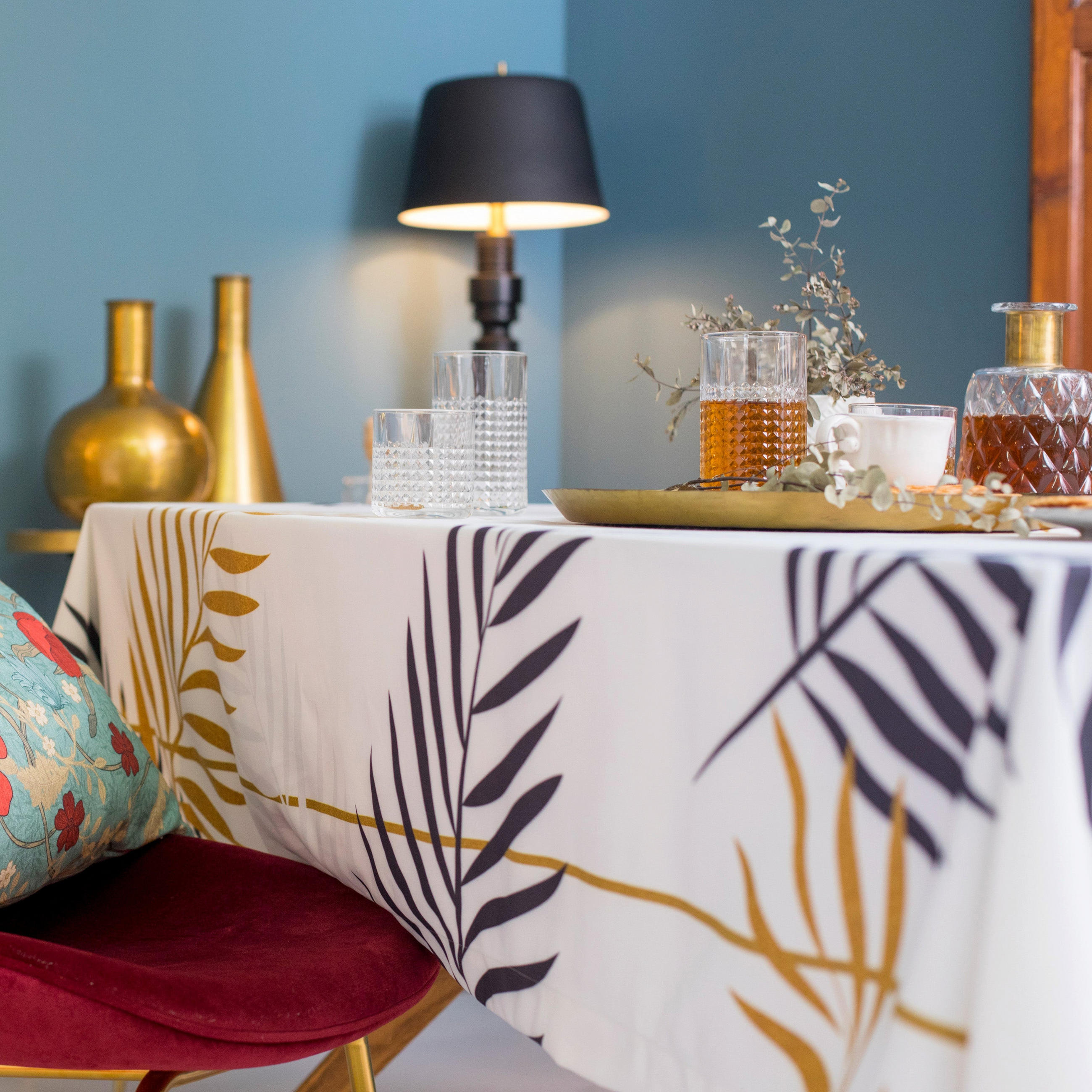 TISCHDECKE foliage 145x250 cm mehrfarbig - Multicolor, Textil (250/145/0.2cm) - Happy Friday