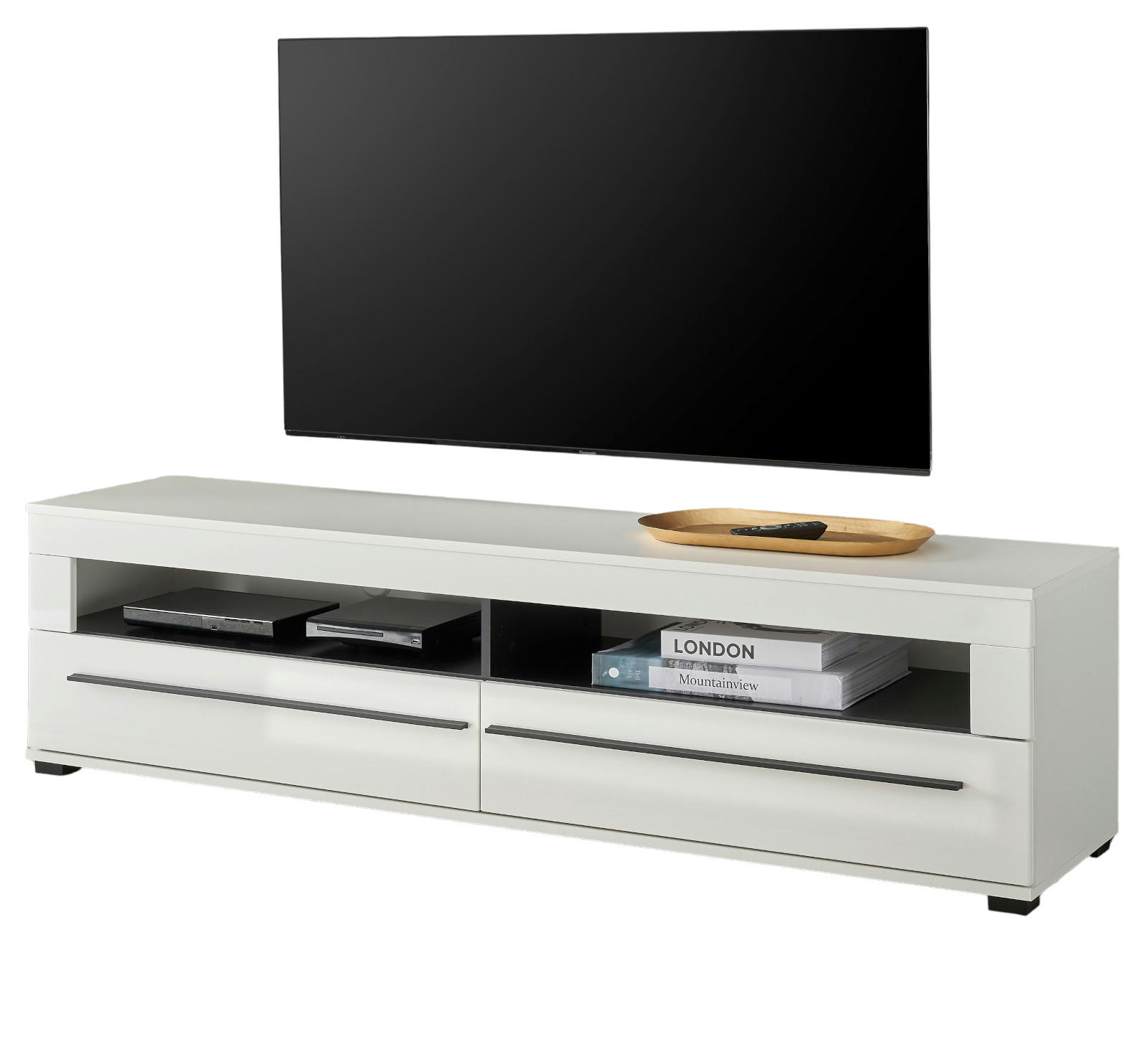 TV-LOWBOARD weiß Hochglanz 180 cm, TV Unterschrank mit Soft-Close - Weiß Hochglanz/Schwarz, Holzwerkstoff/Kunststoff (180/47/42cm) - Furn.Design