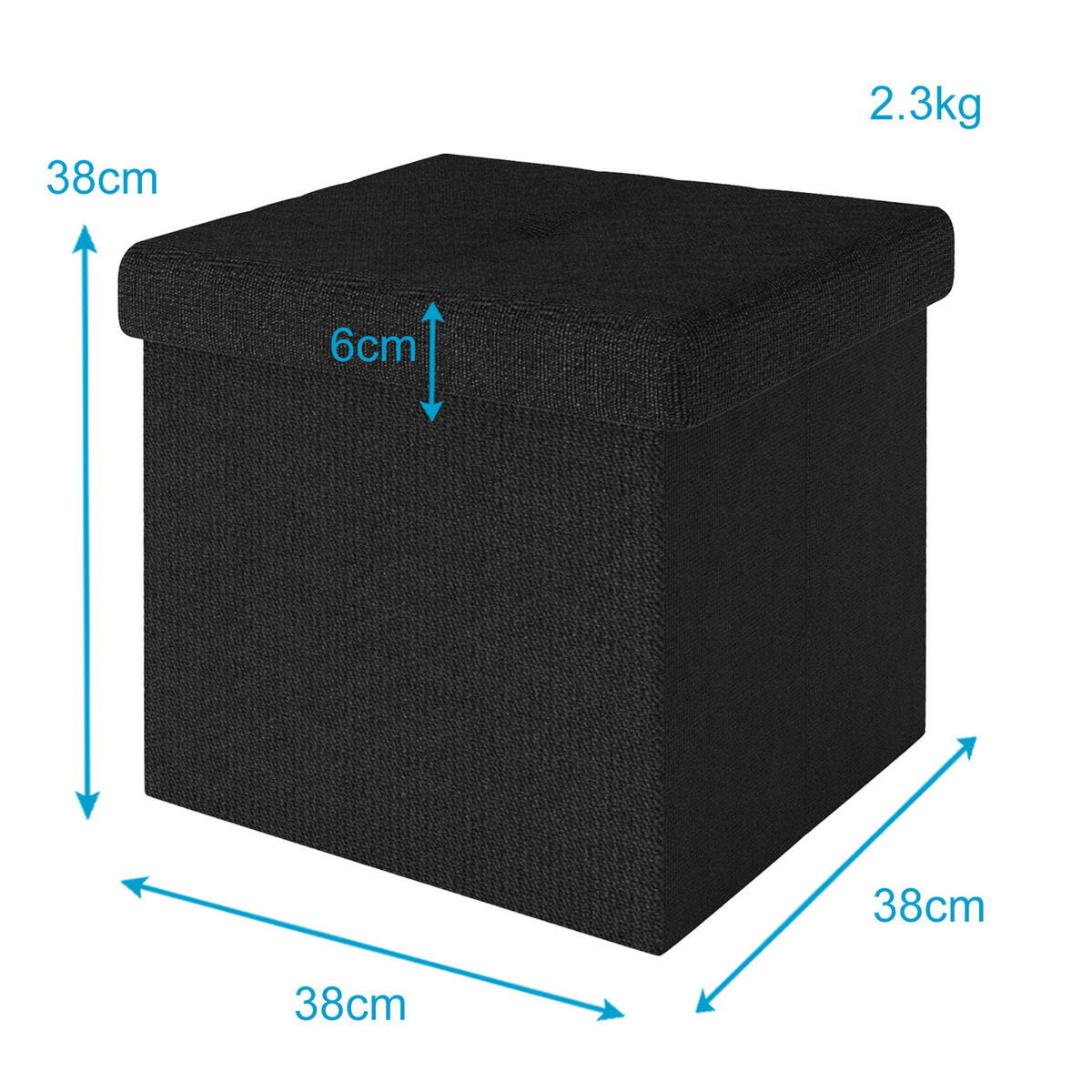 SITZHOCKER Faltbar mit Stauraum 38/38/38 cm (Schwarz) - Schwarz, Textil (38/38/38cm) - Intirilife