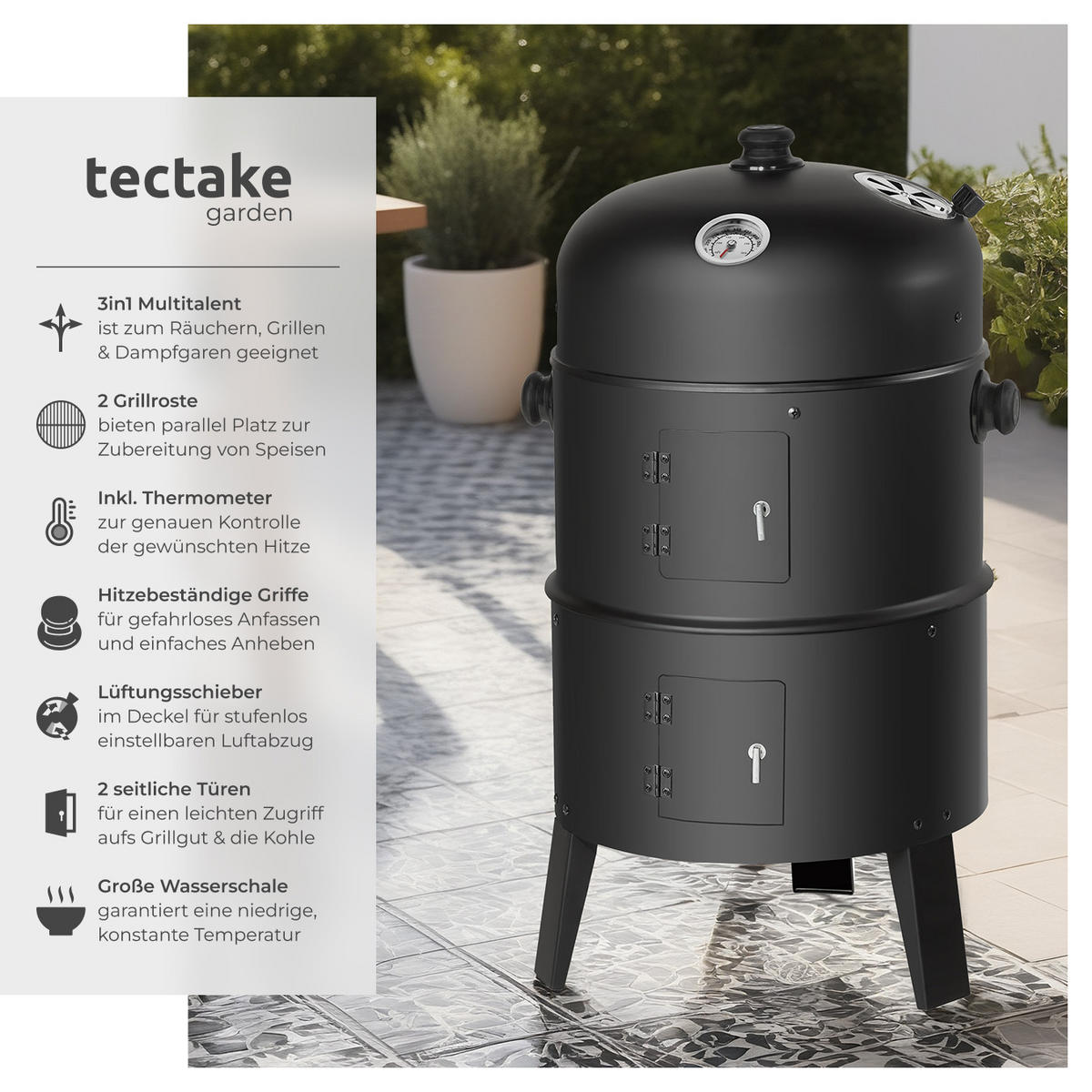 SMOKER ,Ø 41 cm,schwarz - Schwarz, Metall (41/80/41cm) - tectake
