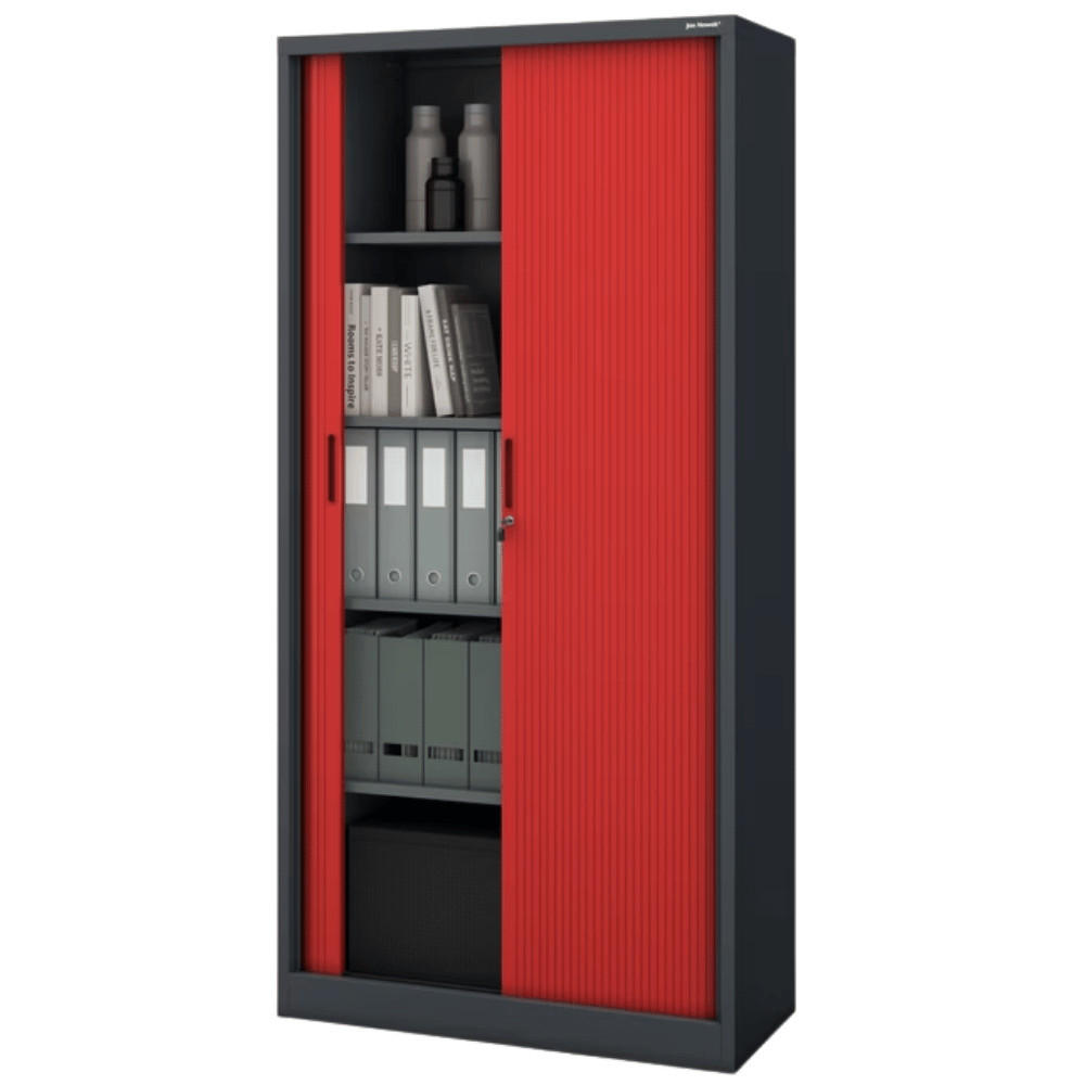 AKTENSCHRANK abschließbar KETI mit Rolladentüren 185x90x45cm Anthrazit-Rot - Anthrazit, Metall (90/185/45cm) - DELUKE