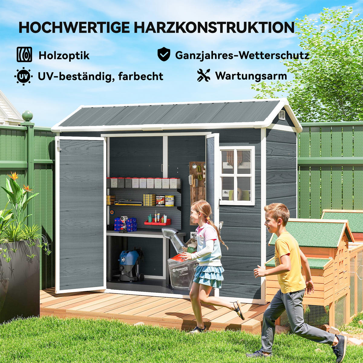 GERÄTESCHUPPEN Kunststoff Aluminium Grau - Grau, Kunststoff (131/201/244cm) - Outsunny