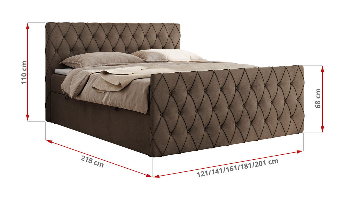 BOXBETT MIREN DUO 120/200 - Braun Velvet - H3 - Braun, Holz/Textil (120/200cm) - MKS