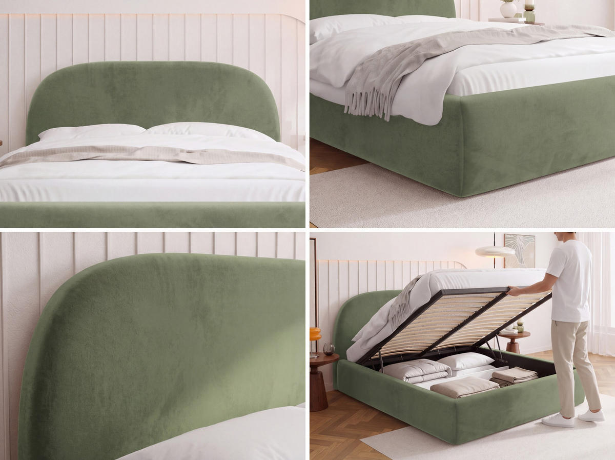 POLSTERBETT Puro mit Bettkasten, Dunkelbeige Samt 140 x 200 cm – mit Metall-Lattenrost - Hellbraun/Beige, Kunststoff/Textil (140/200cm) - WFL GROUP