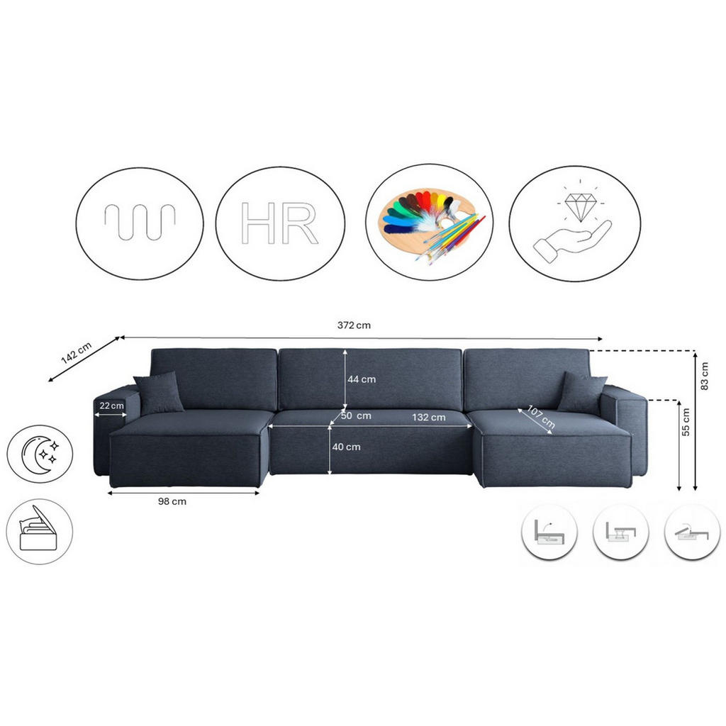 Thumbnail - Kaiser Möbel Ecksofa, Dunkelblau, Holz, Füllung: Komfortschaum,Komfortschaum, 372x142 cm, Wohnzimmer, Sofas & Couches, W...