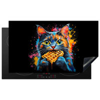 HERDABDECKPLATTE Katze - Graffiti - Bunt - Waffel - Essen Induktionsschutz 91.2x52 cm - Multicolor, Kunststoff (91.2/52/0.2cm) - MuchoWow