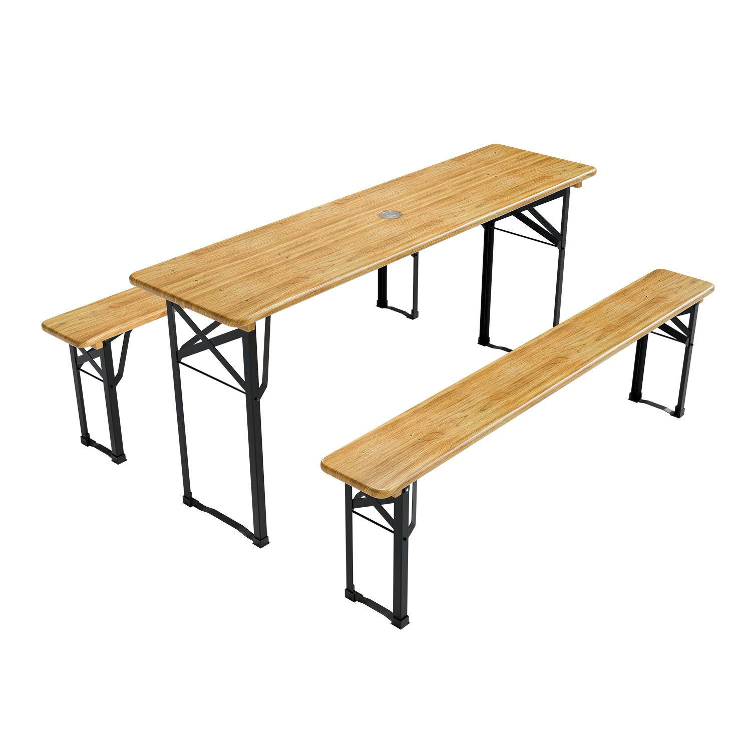 BIERZELTGARNITUR Bichl 3-tlg. - Braun, Holz/Metall - Juskys