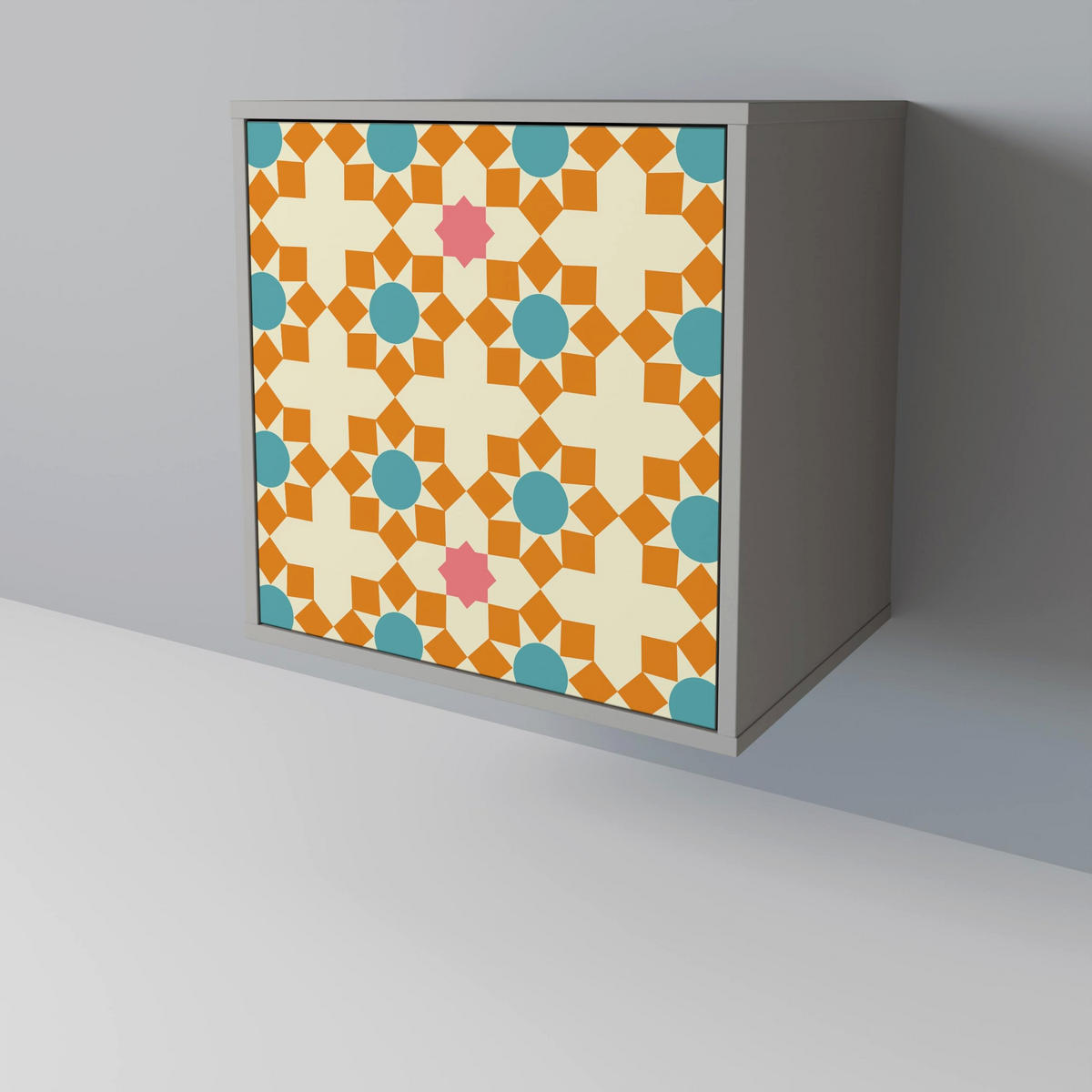 SIDEBOARD FLORAL DECOR, Grau, 57,5x42x70,5 cm, Schwarze Metall-Sternfüße - Multicolor/Schwarz, Holzwerkstoff/Metall (57.5/70.5/42cm) - SpaceRebels
