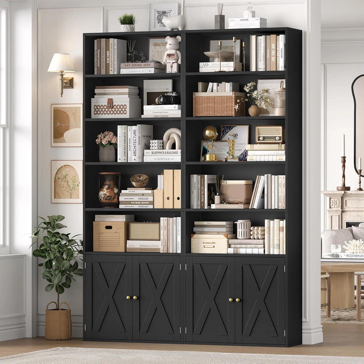 BÜCHERREGAL mit Türen schwarz 60 x 23,5 x 209 cm - Schwarz, Holzwerkstoff (60/209/23.5cm)