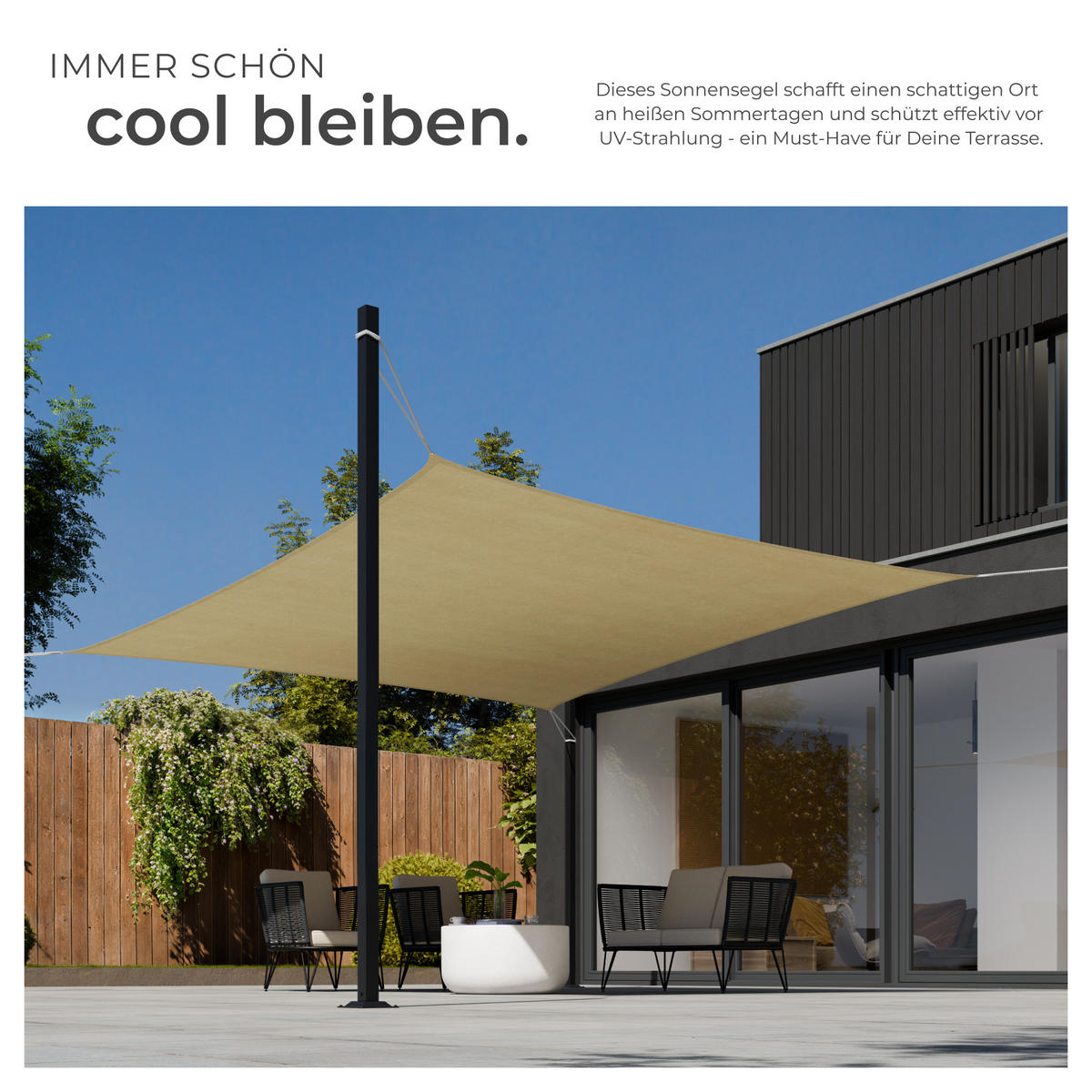 SONNENSEGEL ,inklusive Spannseile,beige - Beige, Kunststoff (300/300cm) - tectake