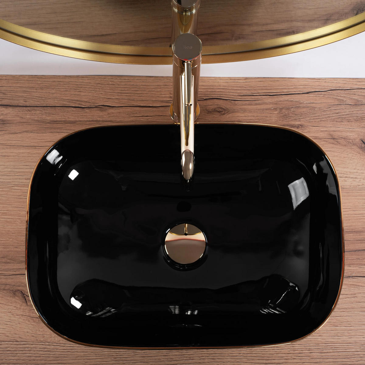 AUFSATZWASCHBECKEN BELINDA BLACK BRUSH GOLD 46,5/33,5/13,5 cm - Goldfarben, Keramik (46.5/13.5/33.5cm) - REA