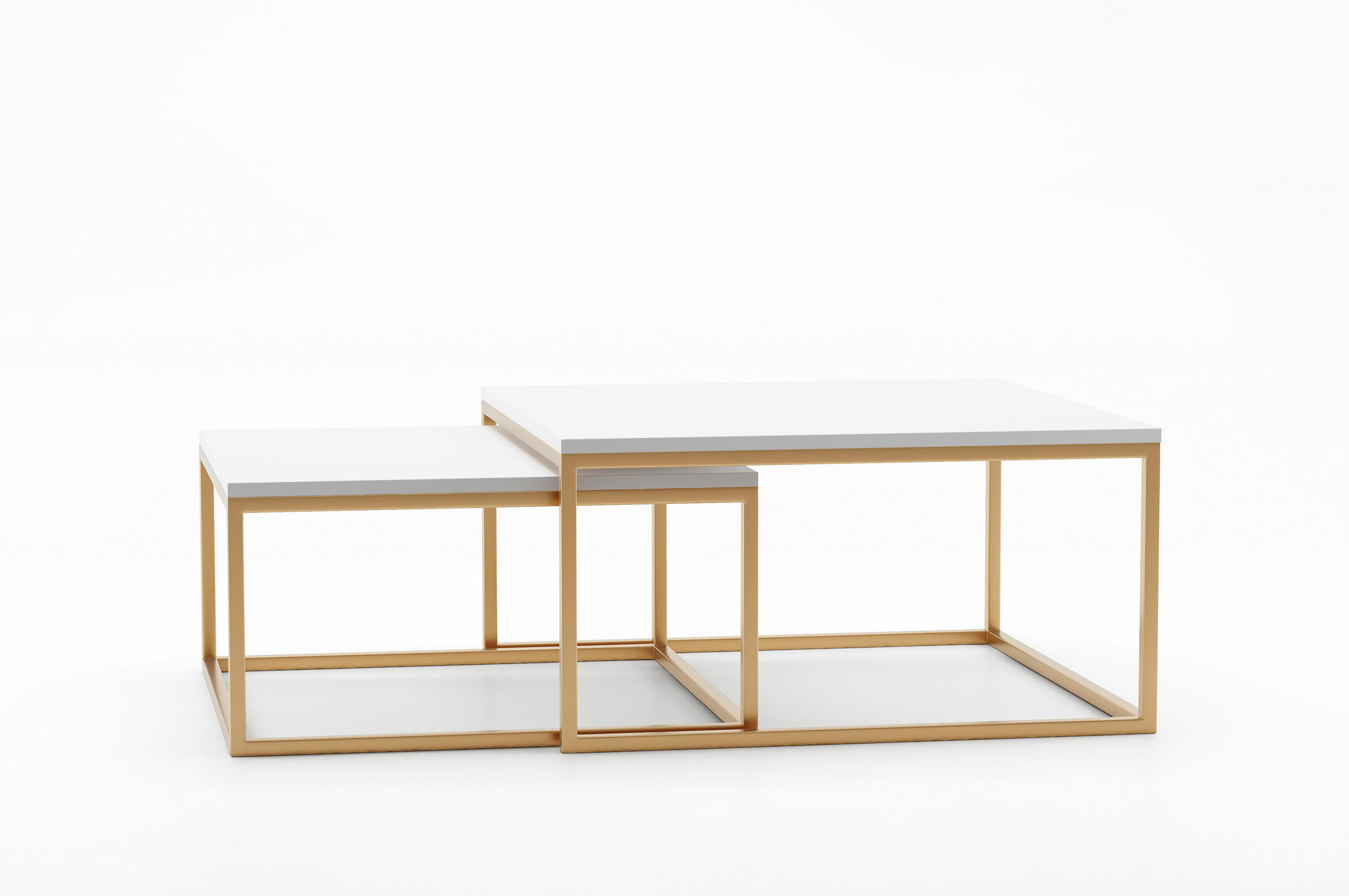 COUCHTISCHEN DUO 2-tlg - Goldfarben/Weiß, Holzwerkstoff (76/76/39cm) - Meblini