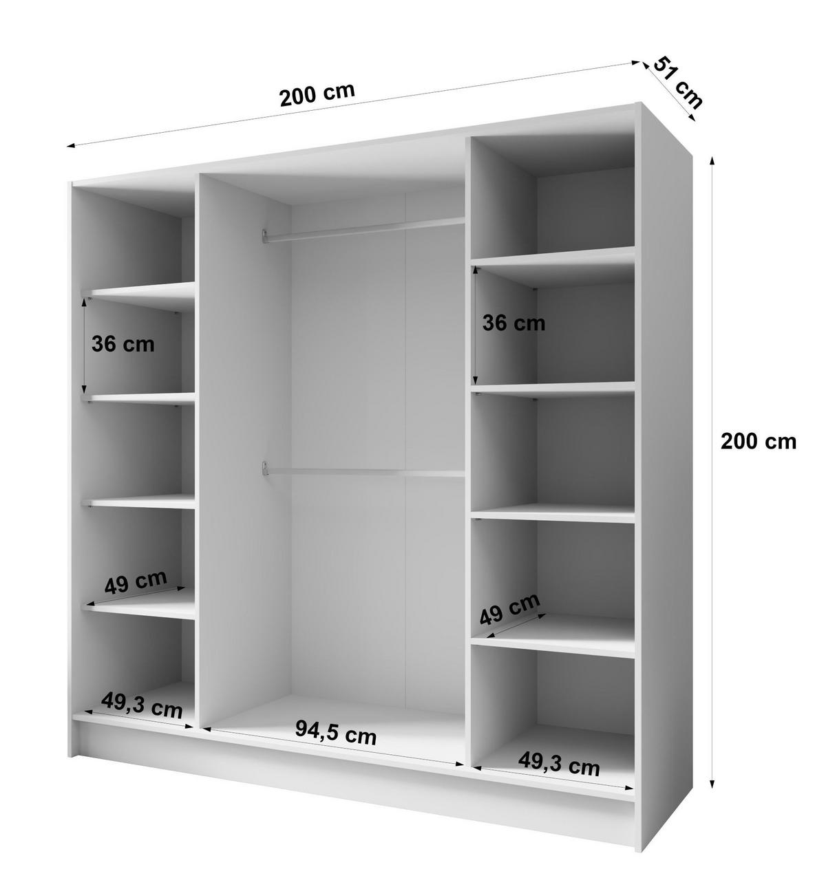 SCHRANK Schwarz LUSO Mit Spiegel Und Schwarzen Griffen 200 g - Schwarz, Holzwerkstoff (200/200/51cm) - Sepro Meble