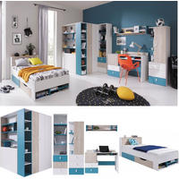JUGENDZIMMER Space Set B mit Bett 90 x 200 - Weiß-Eiche-Türkis - Türkis/Eichefarben, Holzwerkstoff (135/190/135cm) - QMM TraumMöbel