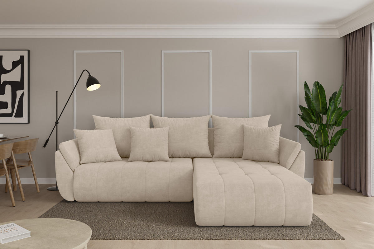 ROHOVÁ SEDAČKA s funkcí spaní, otoman vpravo TOKO-L 277x194x86 béžová velur - černá/Sahara, kompozitní dřevo/textil (277/194cm) - ALTDECOR