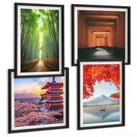 BILDER SET 4er Set - 50x50 cm & 40x60 cm Schwarzer Rahmen - Fuji-Torii-Bambuswald, Japan - Schwarz, Kunststoff (50/50cm) - TULUP