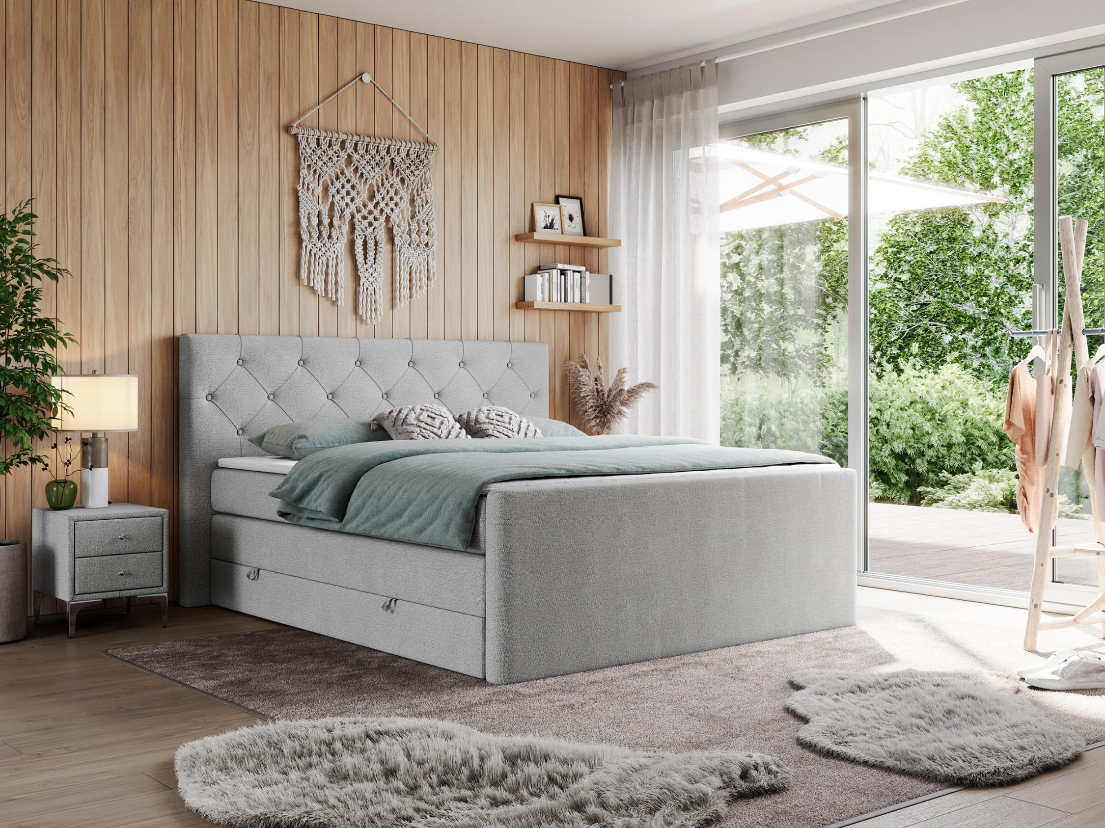 BOXSPRINGBETT KING VELEN 120/200 Hellgrau Struktur - H4 - Hellgrau, Holz/Textil (120/200cm) - MKS
