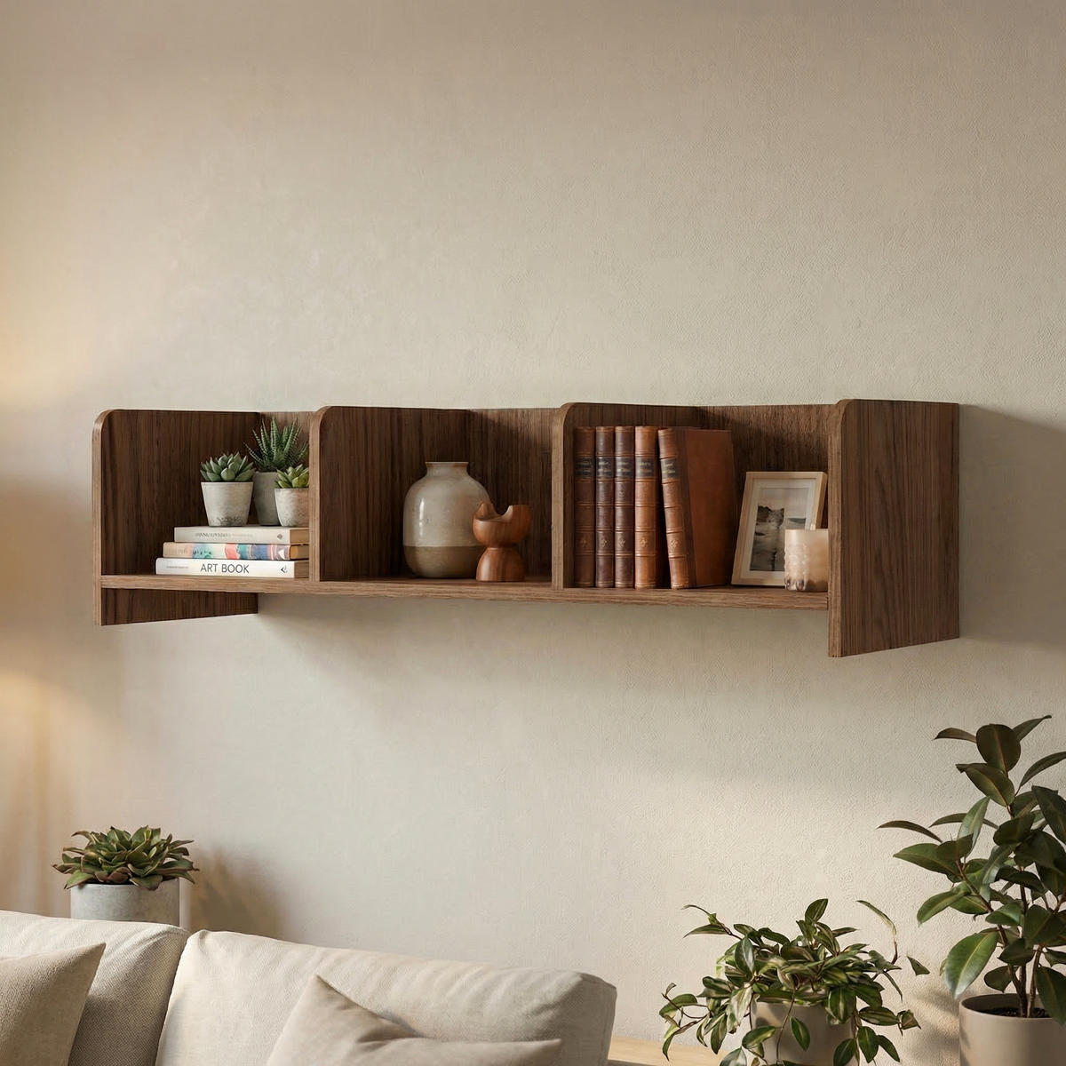 WANDREGAL Positivo mit Trennwänden, 100 cm, Alba-Nuss - Nussbaumfarben, Holzwerkstoff (103/27/27cm) - Beautysofa