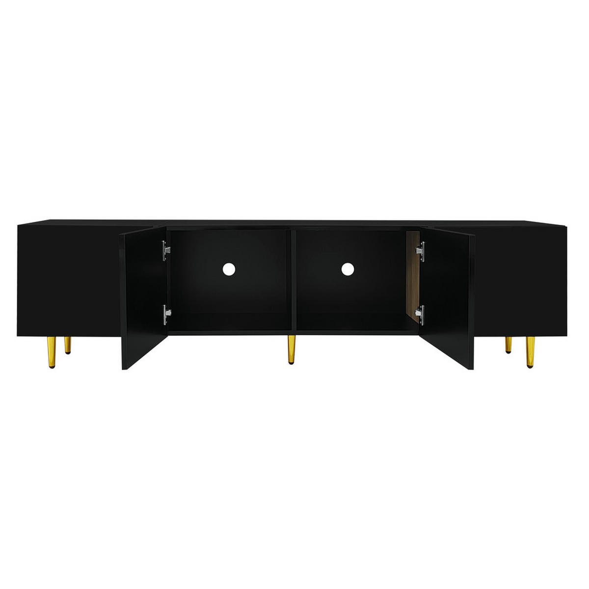 TV-SCHRANK Hochglanz 4 Türen Modern Schwarz Gold MDF bis 49 Zoll - Schwarz, Holz (43.18/21.84/96.52cm) - FLIEKS