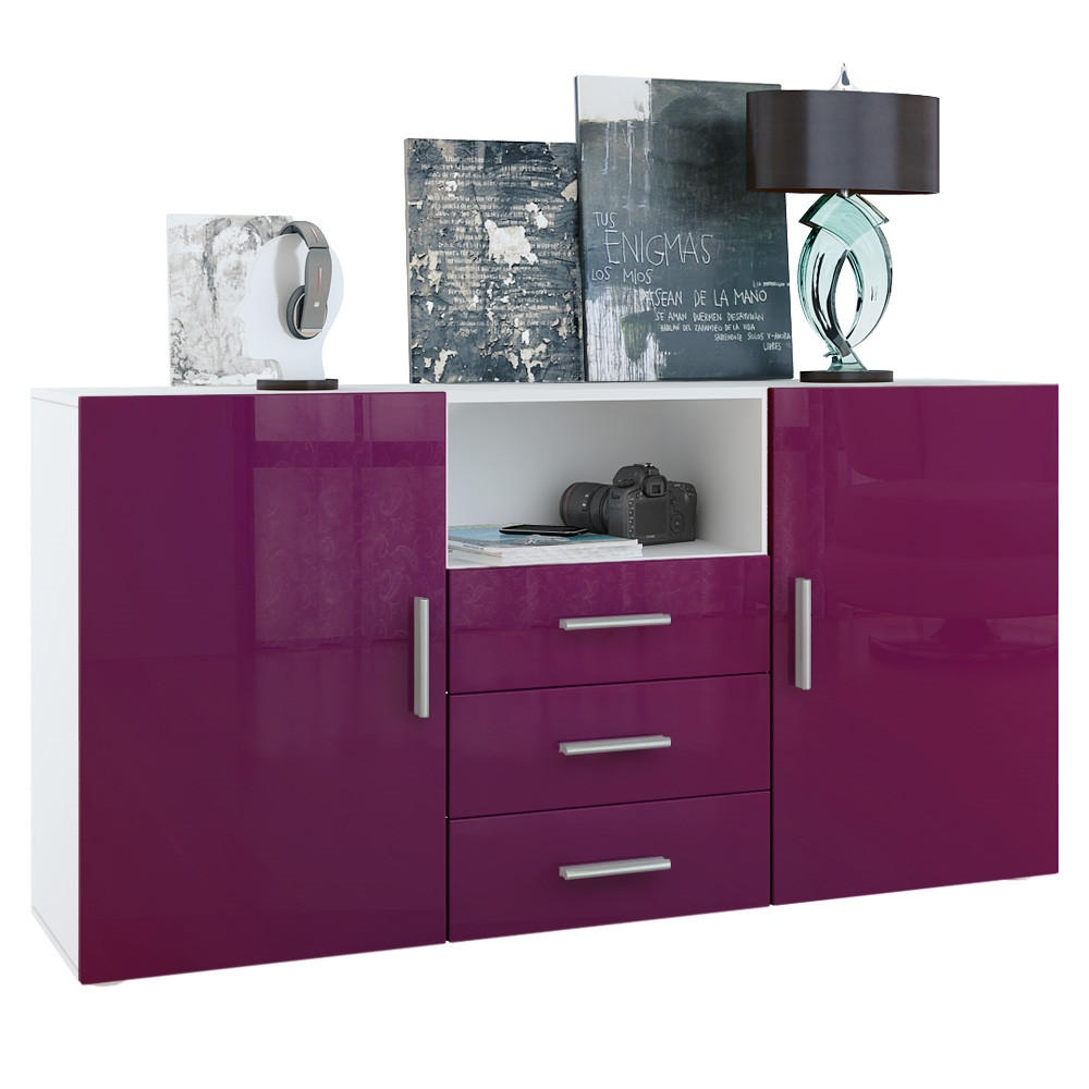 SIDEBOARD Skadu Front in Brombeer Hochglanz - Brombeere, Holzwerkstoff (138.5/71.5/35cm) - Vladon