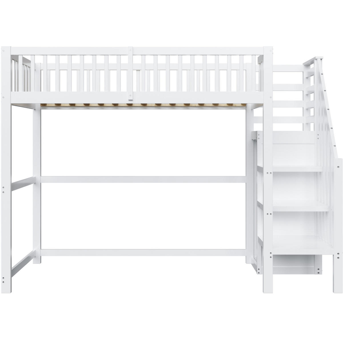 HOCHBETT aus Massivholz 90x200 cm Weiß mit Leiter, Kleiderschrank und Stauraum - Weiß, Holz (90/200cm) - IVMEU