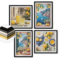 WANDBILDER 4er-Set - 50x50 cm & 40x60 cm Schwarzer Rahmen - Meerblick, italienische Zitronen - Schwarz, Kunststoff (50/50cm) - ArtPrintCave