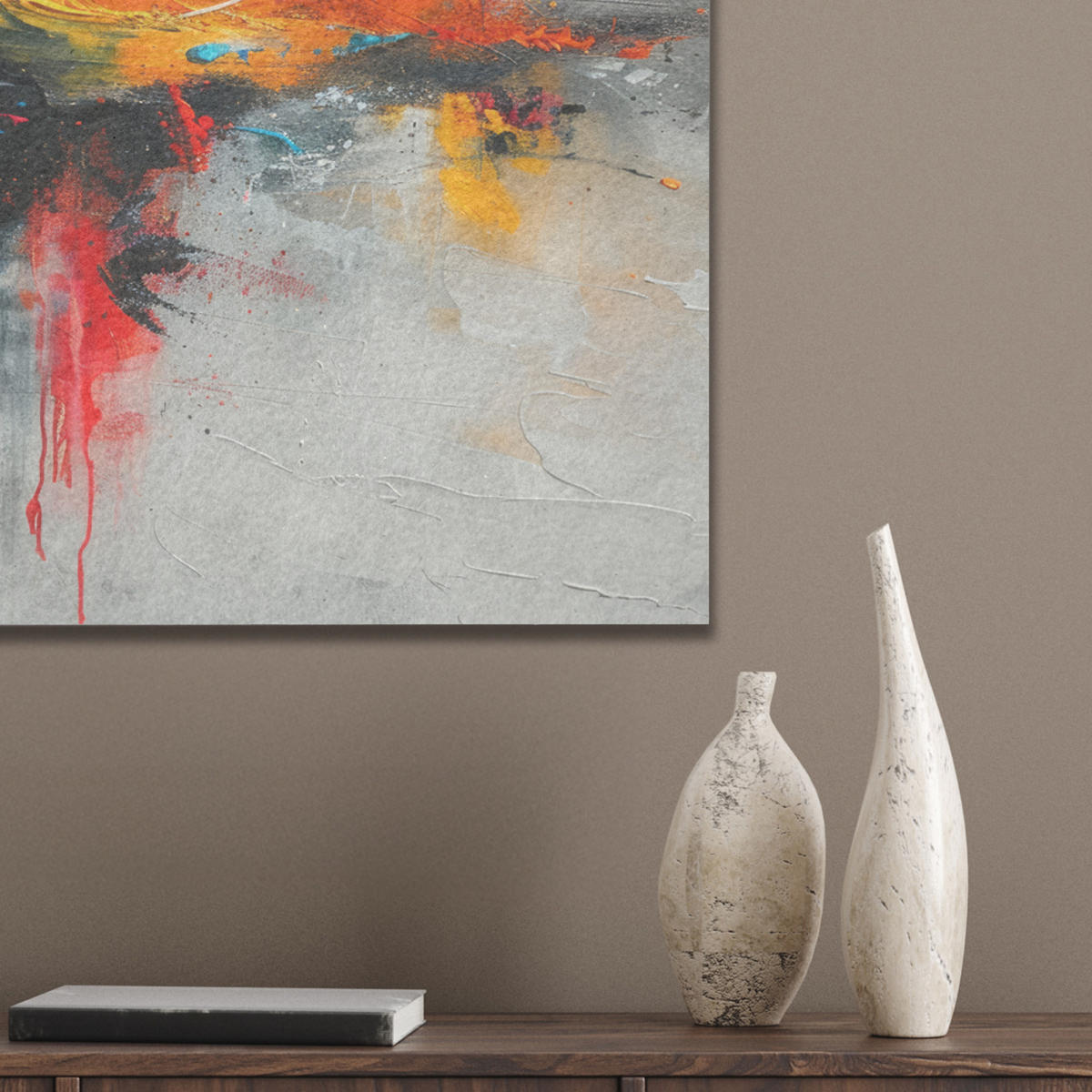 AKUSTIKBILD Moderne Kunst - Orange - Grau - Abstrakt Wanddeko 70x50 cm - Hellgrau, Kunststoff (70/50/0.9cm) - MuchoWow