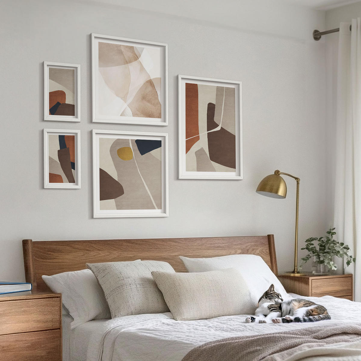 BILDER SET 5er Set - 50x50 cm & 20x30 cm & 40x60 cm Weißer Rahmen - Abstrakte moderne Formen - Weiß, Kunststoff (40/60cm) - TULUP