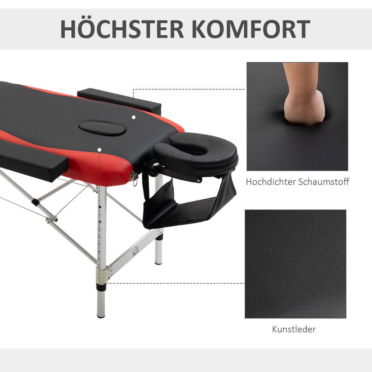 MASSAGELIEGEN höhenverstellbarer Massagetisch Massagebett Aluminium Kunststoff - Multicolor, Metall (81/84/215cm) - HOMCOM