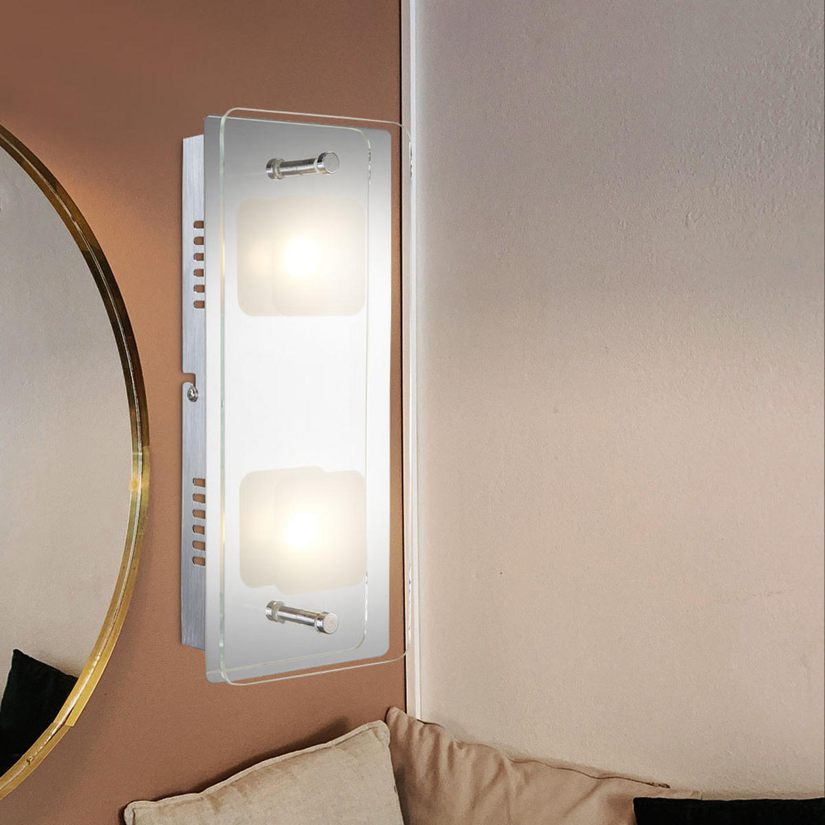 LED WANDLEUCHTE JEMINA Metall Silber 2er Set - Silberfarben, Glas (12/6.2/28cm) - Globo Lighting