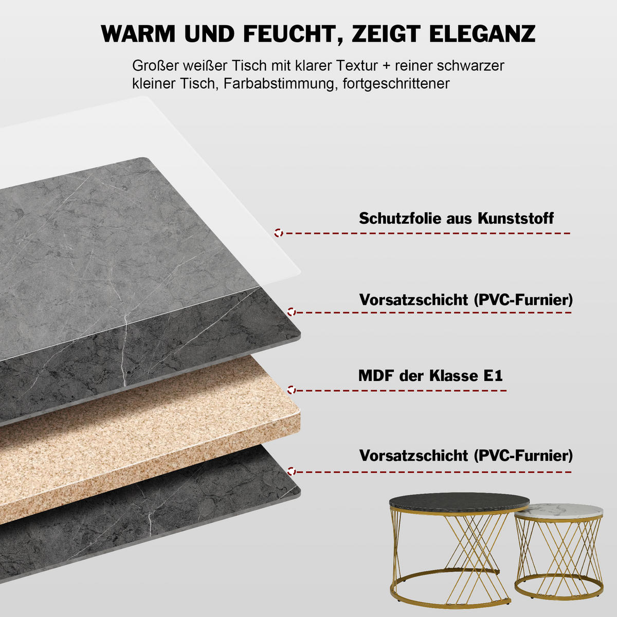 COUCHTISCH DE-050 Weiß/Grau 2er-Set - Grau, Holzwerkstoff (70/70/45cm) - ComfortXL