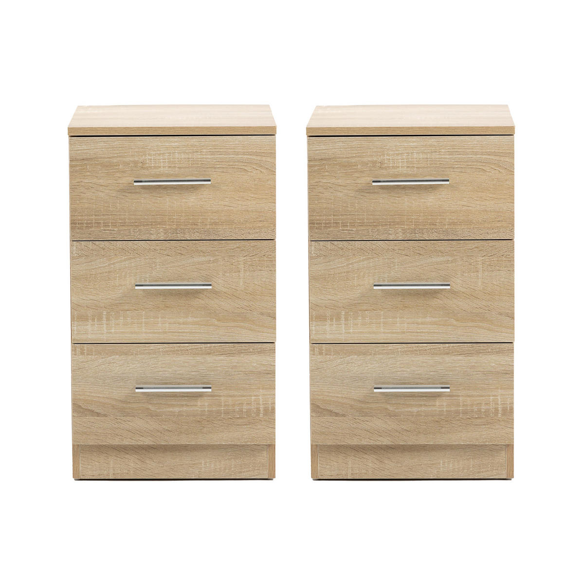 NACHTTISCH-SET (2 Stück) aus Spanplatte mit 3 Schubladen, 37,6/35,2/65,5 cm, Natur - Naturfarben, Holzwerkstoff (37.6/65.5/35.2cm) - Redom